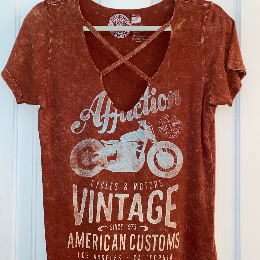 Affliction shirt, rust orange.